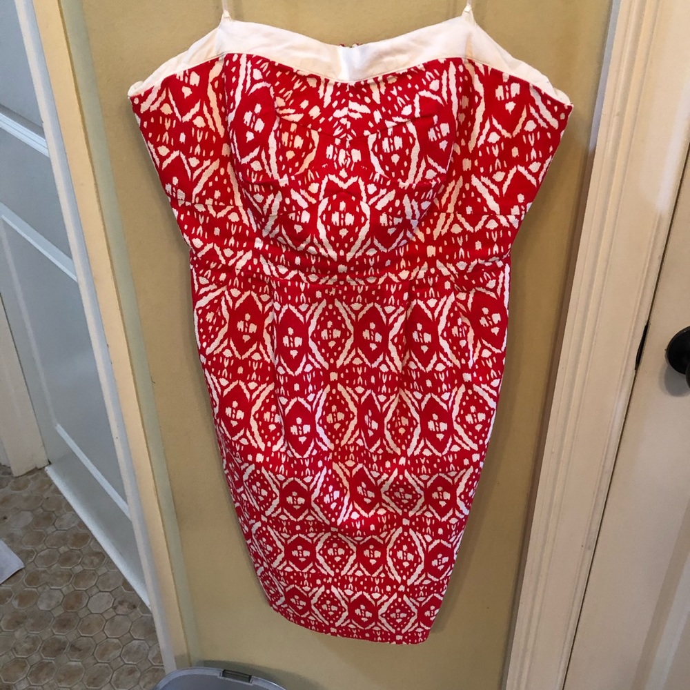 J. Crew Red Ikat Strapless Dress